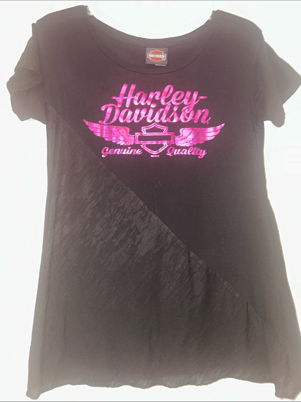 Harley-Davidson V-Neck Cotton Tee M Black Metallic Pink/Angel Wing Moto Biker